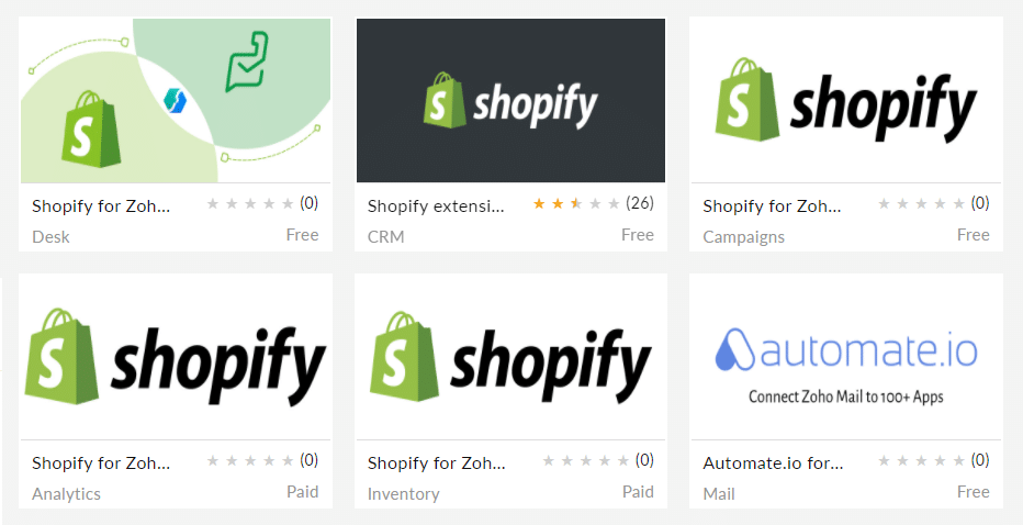 Zoho Marketplace Shopify Extensions