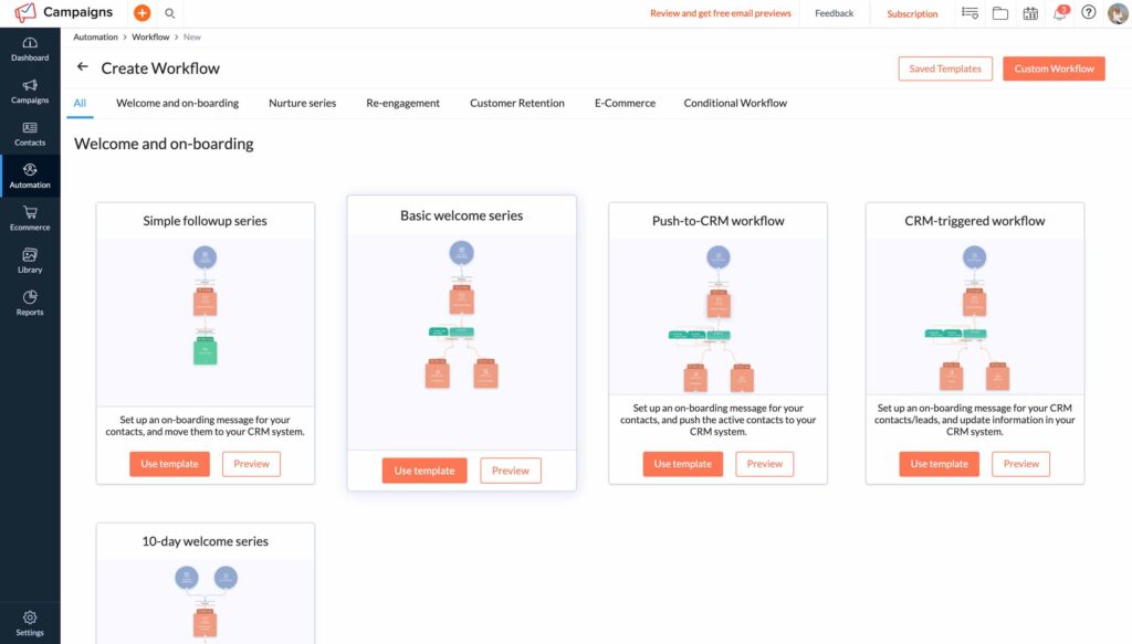 Zoho Campaigns drip campaign workflow creation