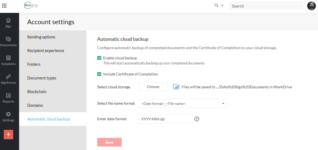 Zoho Sign Auto Backup