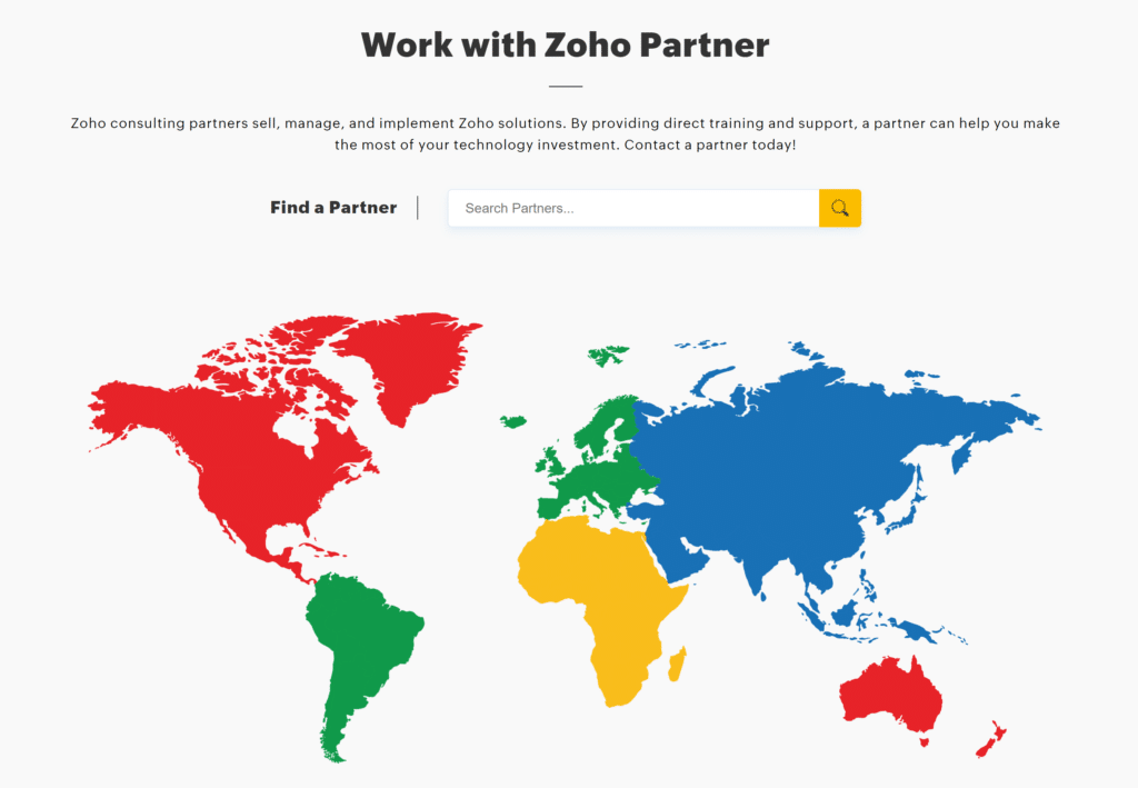 World map of Zoho consultants & partners to choose from.