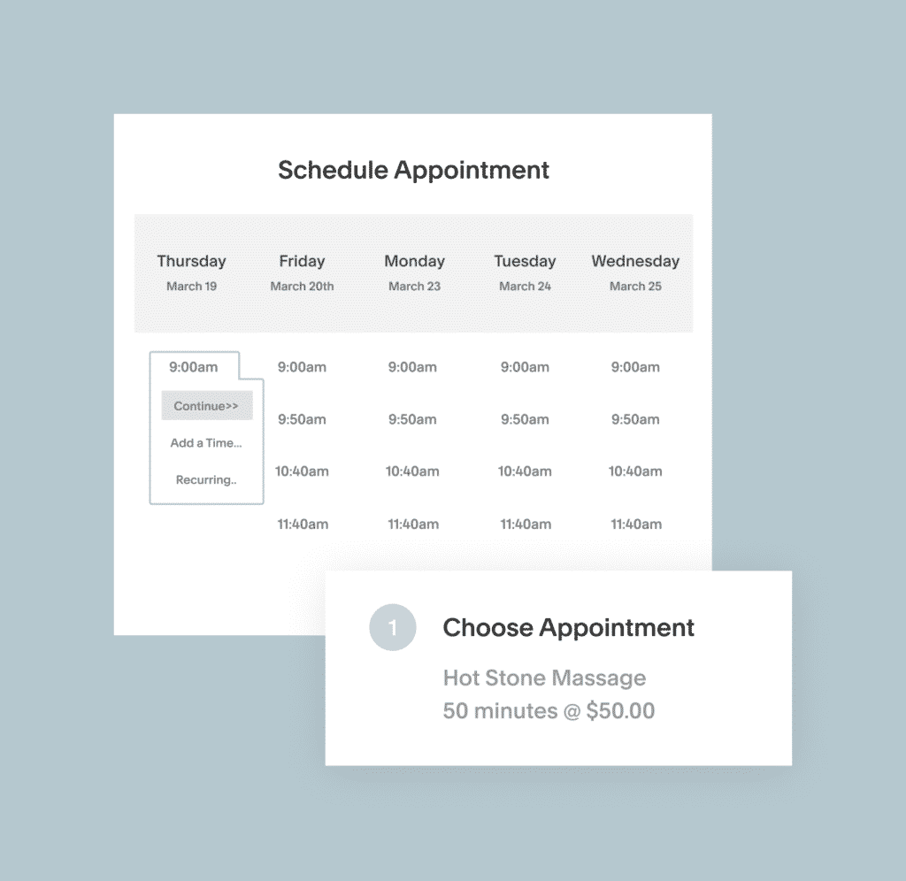Acuity appointment system schedule example.