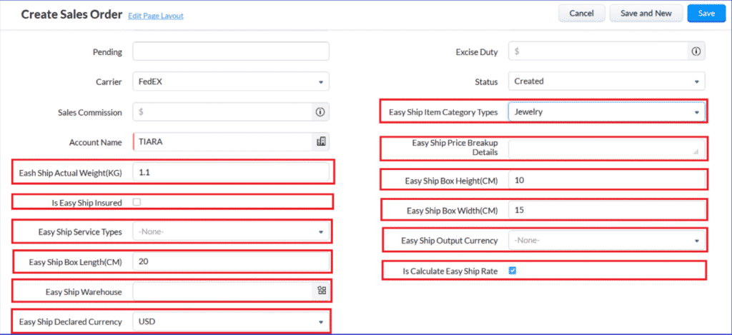 EasyShip Example of sales order creation.