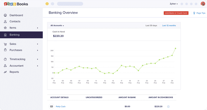 banking overview for zoho books