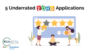 graphic of animated people giving a star rating with text "5 Underrated Zoho Applications"