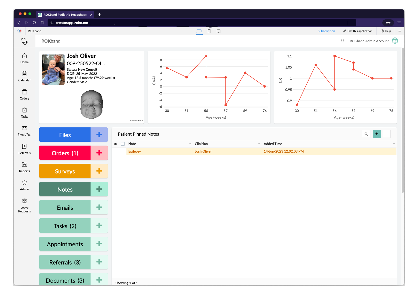 Pediatric HeadShape Clinic Zoho Creator Solution