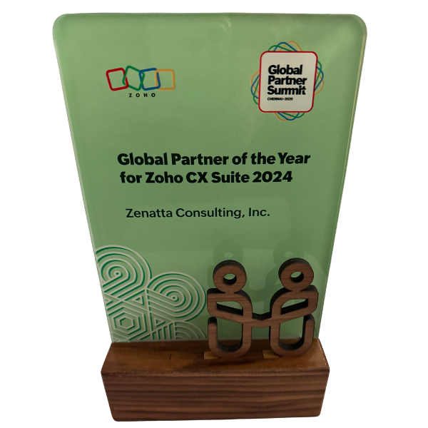 Global CX Partner of the Year 2024 trophy for Zoho CX Suite