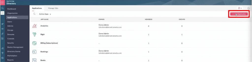 Screenshot of managing applications inside of Zoho One.