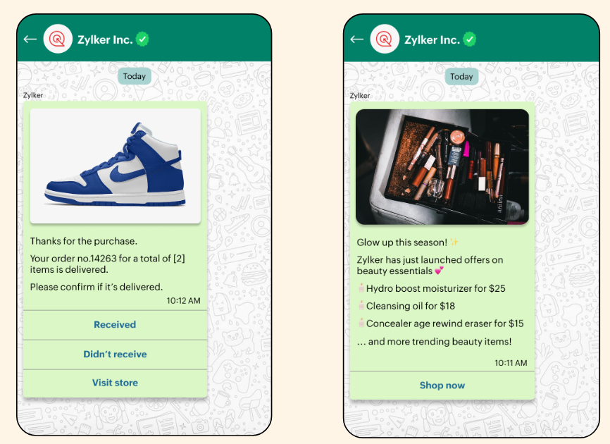 WhatsApp Template example inside he new SalesIQ