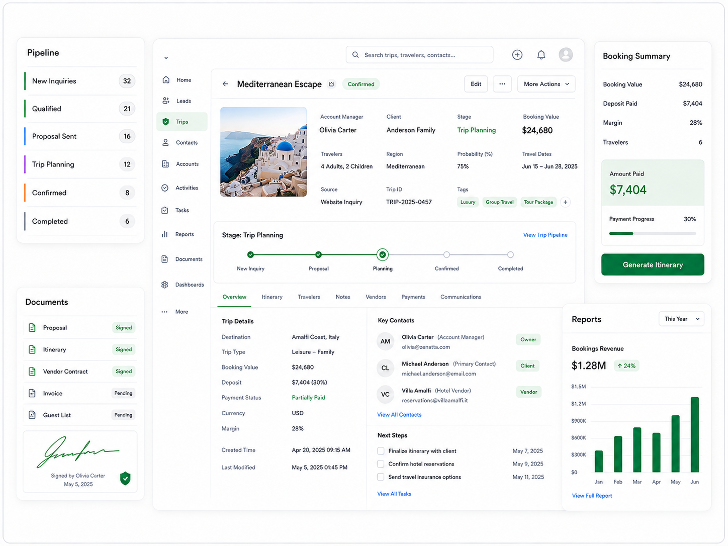 Zoho for hospitality and travel: CRM, itinerary automation, and reporting for travel agencies, venues, and tour operators